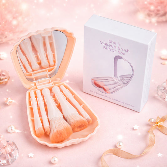 5 In 1 Makeup Brush Set With Mirror Box Compact Cosmetic Kit
